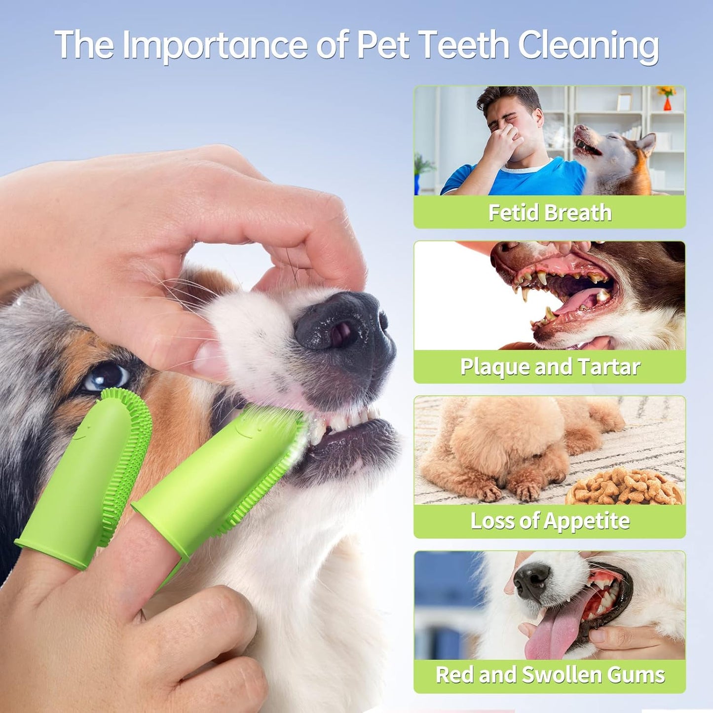 2 Pack Dog Toothbrush, 135ºSurround Bristles for Easy Teeth Cleaning, Double-Finger Toothbrush Dental Care for Puppies, Cats and Medium Pets