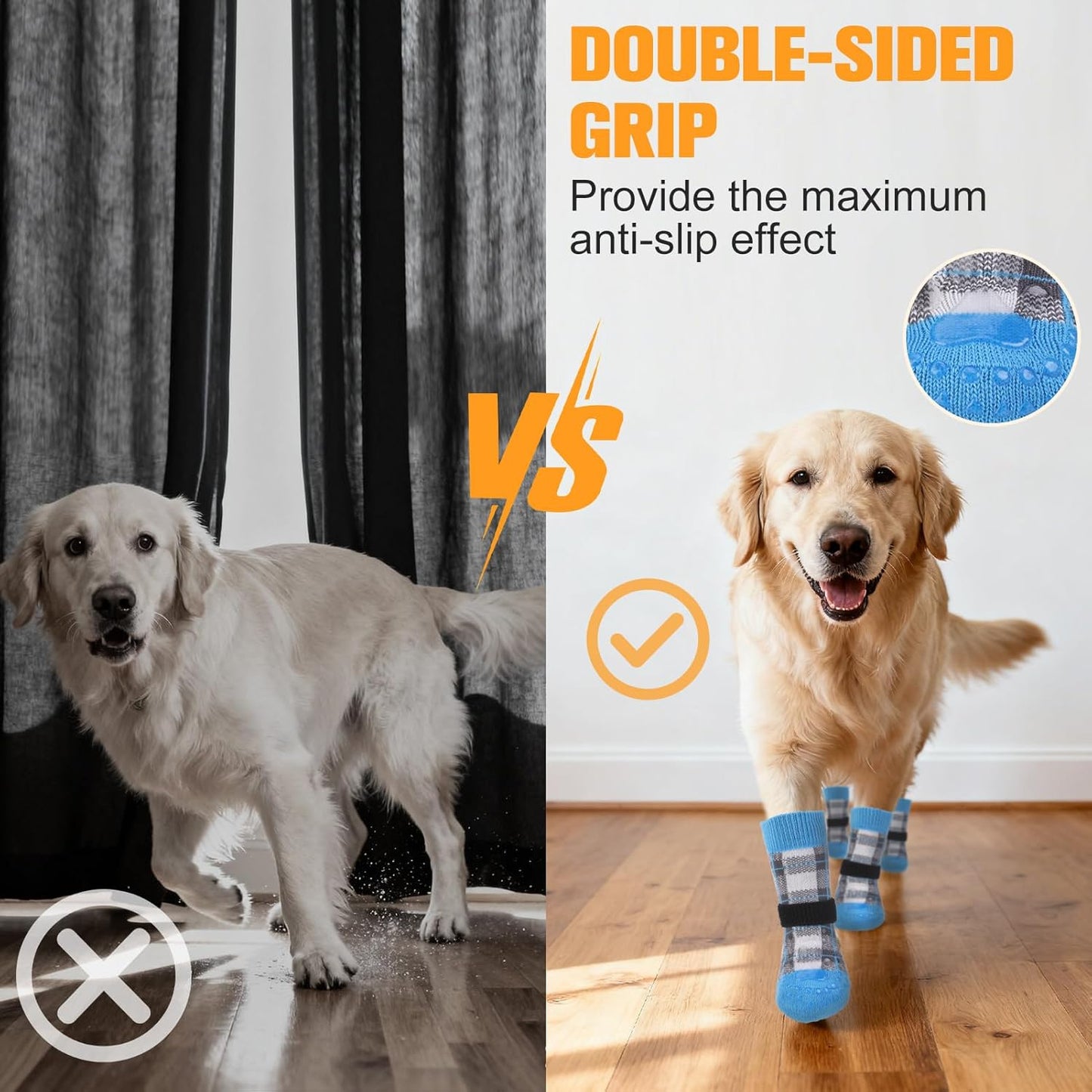 EXPAWLORER Dog Socks for Hardwood Floors, Dog Booties for Winter, Dog Boots & Paw Protectors Pavement to Prevent Licking, Anti Slip Dogs Shoes for Small Medium Large Senior Dogs,Khaki L