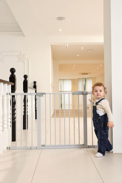 44.72"-46.89" Baby and Pet Safety Gate, 30" Tall Metal Walk-Thru Gate for Doorways & Stairs, Easy One-Hand Open, Dual Lock, Extensions & Wall Mounts Included (Brown, 29"-46" W x 30.5“H)