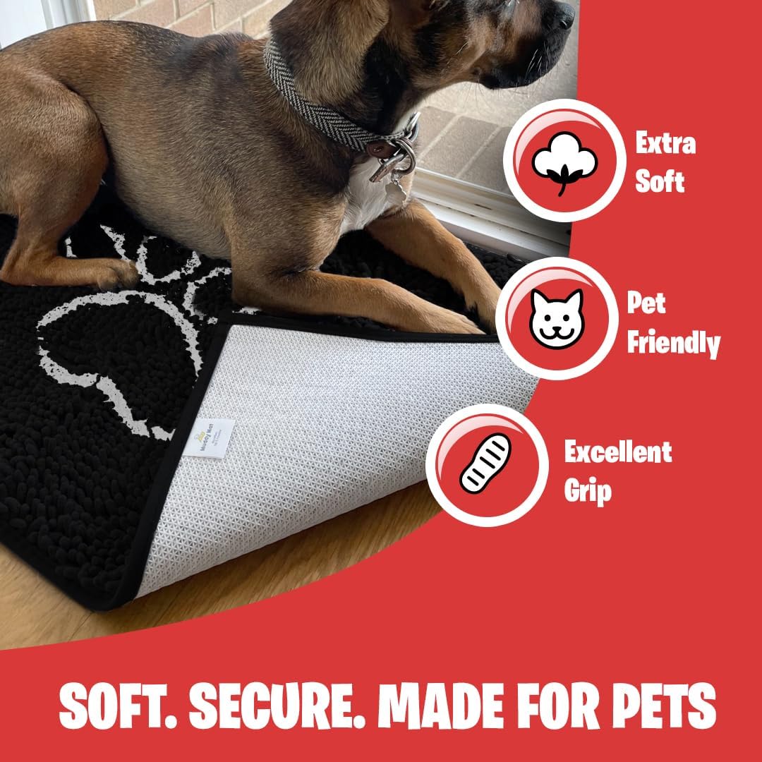 MUDGUARD MAT™ Dog Door Mat with Paw Design for Muddy Paws, Super Absorbent Microfiber, Non-Slip Indoor Mat, Quick-Dry Chenille Rug for Pets & Entryway, Machine Washable, Grey 16" x 24"