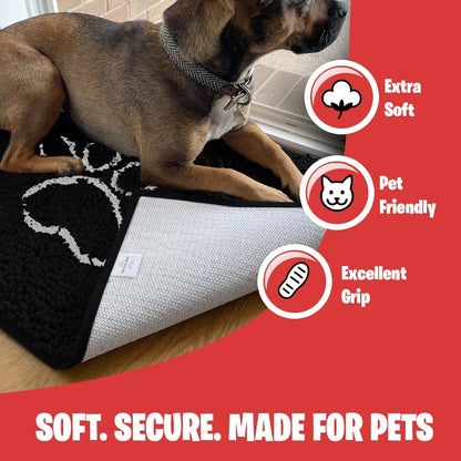 MUDGUARD MAT™ Dog Door Mat with Paw Design for Muddy Paws, Super Absorbent Microfiber, Non-Slip Indoor Mat, Quick-Dry Chenille Rug for Pets & Entryway, Machine Washable, Grey 16" x 24"