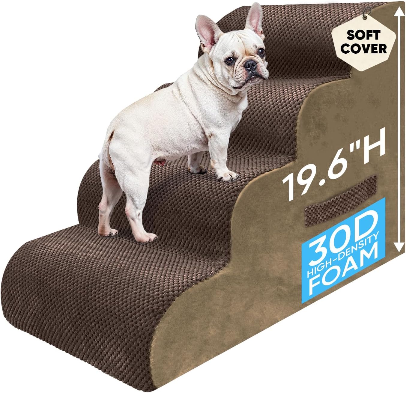 PAWSCRAT Pet Stairs for Dogs 4-Step, 19.6" H Pet Stairs for High Bed, Couch Sofa & Chair, 30D Material Soft Foam Dog Steps with Non-Slip Bottom Surface Removable Washable Cover, Grey