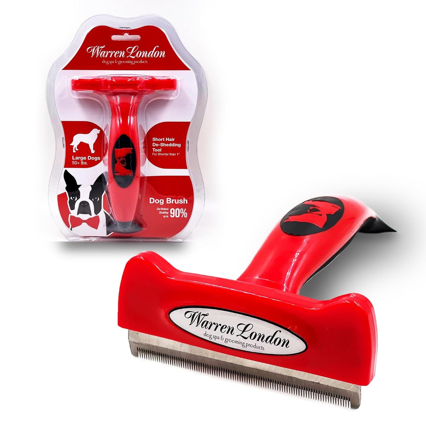 Warren London Deshedding Brush for Dogs – Small Long-Hair | Stainless-Steel Undercoat Rake Reduces Shedding Up to 95% | Gentle Skin-Safe Comb, Quick-Clean Release, Non-Slip Ergonomic Grip