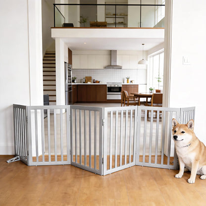 Dog Gate Indoor, Freestanding Dog Fence for The House, Doorways, Hallways,or Stairs,Pet Gate Foldable Wooden,Expandable 24" Height 3 Panels,White