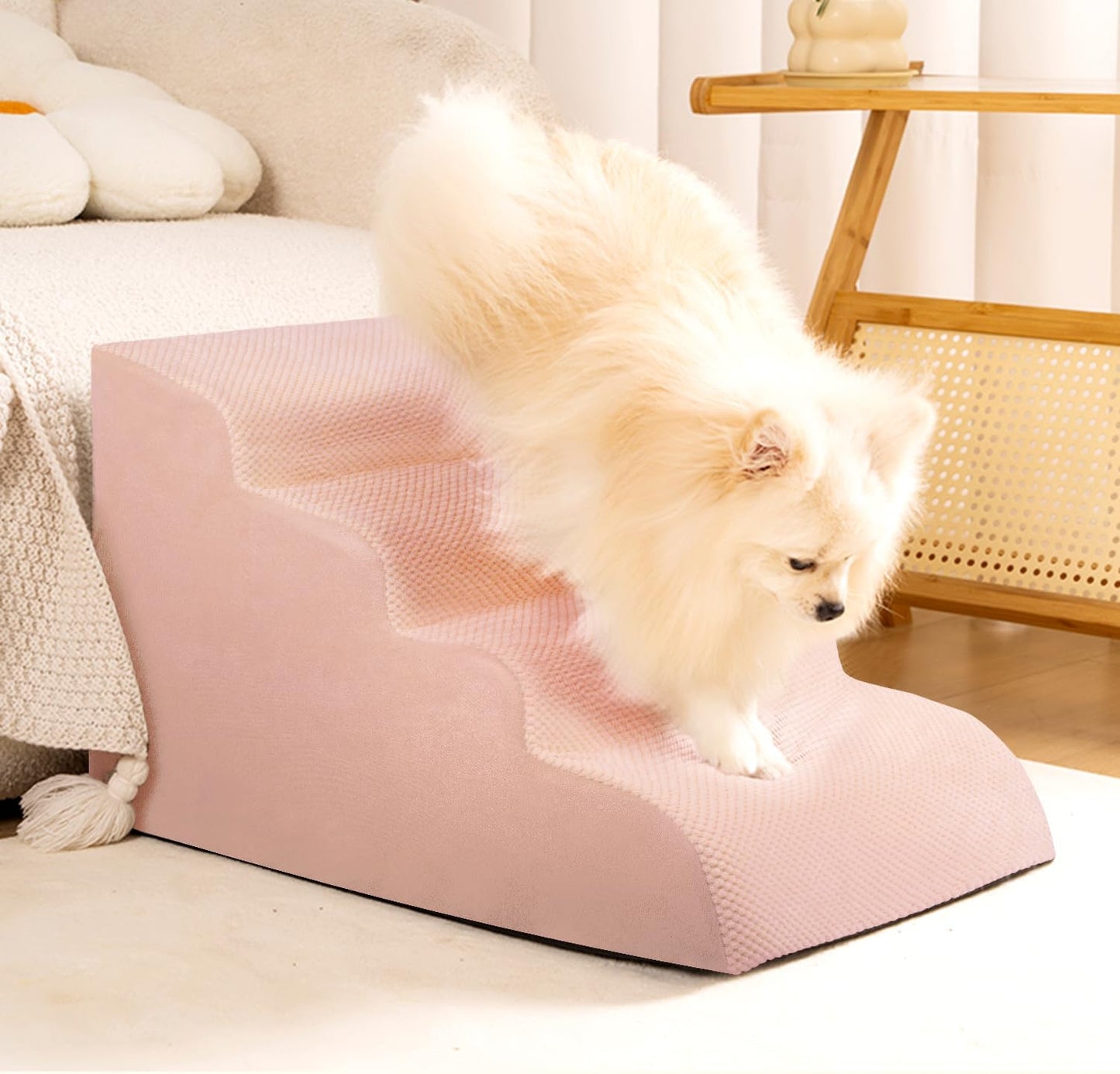 Dog Stairs for Small Dogs, 3 Tiers High Density Foam Dog Ramp, Extra Wide Non-Slip Pet Steps for High Beds Or Couch, Soft Foam Doggie Ladder for Dogs Injured, Older Pets, Small Cats