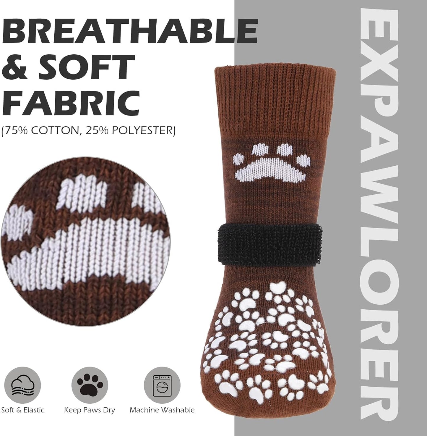 EXPAWLORER Anti Slip Dog Socks to Prevent Licking Paws, Dog Shoes for Hot Pavement, Dog Booties for Small Medium Large Senior Dogs, Traction Control Boots & Paw Protectors for Hardwood Floors