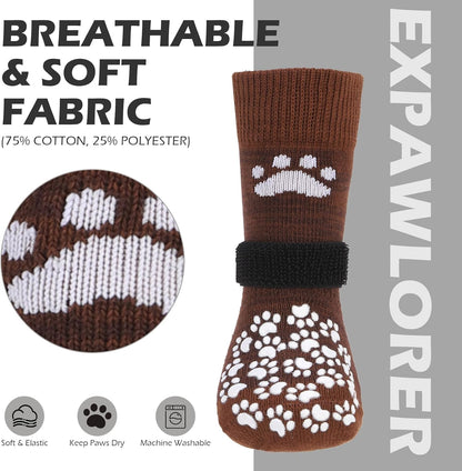 EXPAWLORER Anti Slip Dog Socks to Prevent Licking Paws, Dog Shoes for Hot Pavement, Dog Booties for Small Medium Large Senior Dogs, Traction Control Boots & Paw Protectors for Hardwood Floors