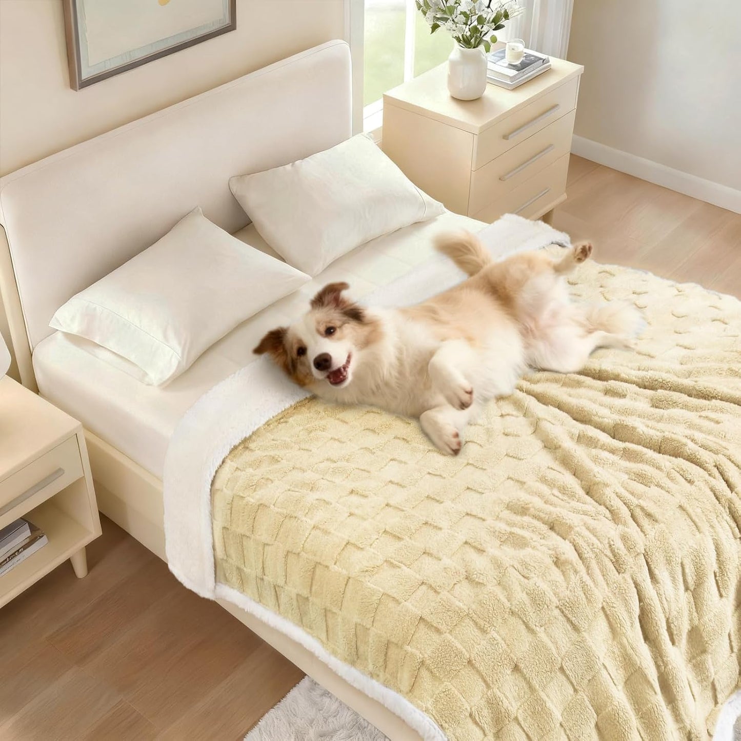 Luciphia Waterproof Dog Blanket, Leakproof Small Pet Blanket for Couch Sofa Bed Furniture Cover Protector, Washable Soft Sherpa Fleece with 3D Jacquard, Cozy Calming Reversible, Gray White, 40"x28"