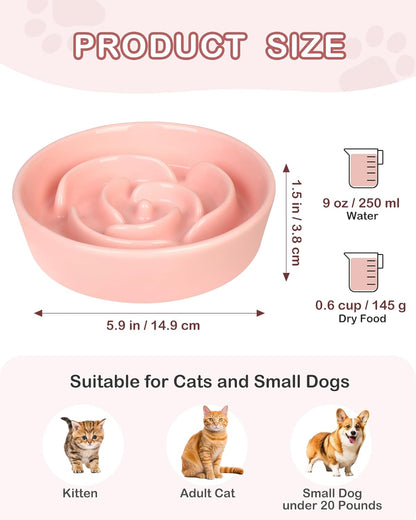 TRUVIC Ceramic Slow Feeder Dog Bowls Small Breed, 0.6 Cup Slow Feeder Cat Bowls for Fast Eaters, Ceramic Dog Food Dish no Black Chin, Puzzle Bowl for Small Dogs and Cats, White