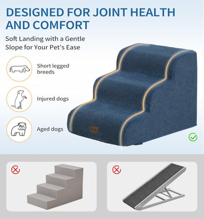 Made4Pets Dog Stairs Ramp for Small Dogs 15.7" H, 3-Step Dog Steps for Bed Couch Sofa and Chair, 35D Foam Pet Steps for Small Dogs and Cats, Non-Slip Bottom Pet Stairs, Grey