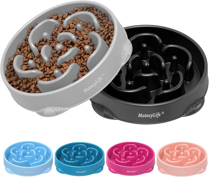 MateeyLife Slow Feeder Dog Bowls 2PCS, Anti-Choking Puzzle Dog Food Bowls, Anti-Slip Interactive Feeding Slow Down Eating, Bloat Stop Maze Dishes for Medium Breeds Pink&Purple