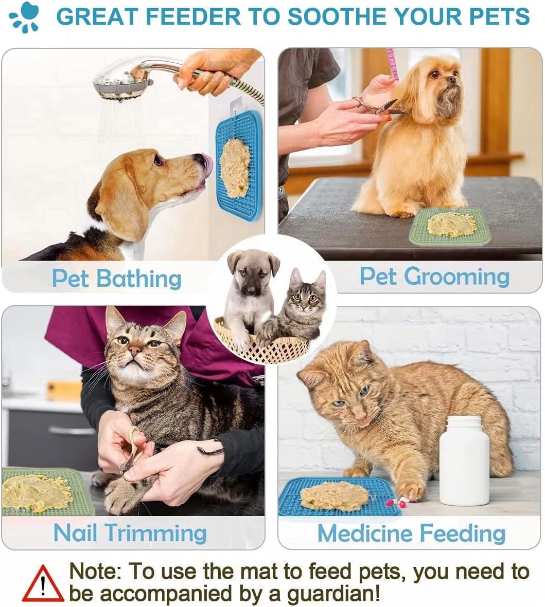 Licking Mat for Dogs & Cats with Suction Cups, 1 Pack Square Dog Slow Feeder Lick Pat for Anxiety Relief & Boredom, Dog Toys to Keep Them Busy, Pets Grooming Bathing Training Mat