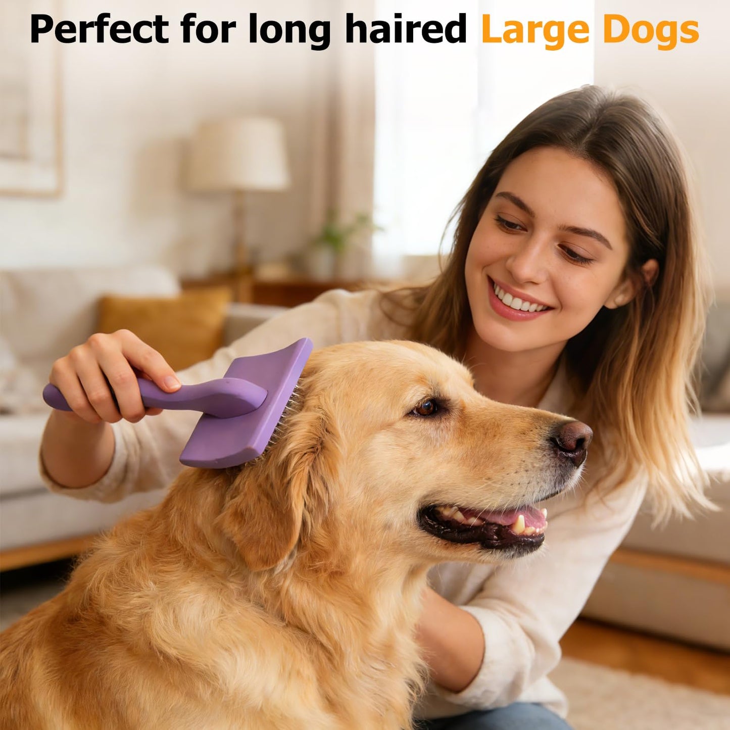 Extra-Long Pin Slicker Brush for Large Dogs, Removes Tangles, Mats & Undercoat Fluff, Wood Handle, Grooming Tool for Poodle Goldendoodle Labradoodle & Thick-Coat Breeds, Purple