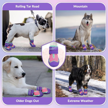 SlowTon Dog Shoes for Large Small Medium Dogs - Breathable Dog Boots for Summer Hot Pavement, Paw Protector for Outdoor Walking Winter Snow, Anti-Slip Rubber Dog Booties for Hardwood Floor (Green, 6)