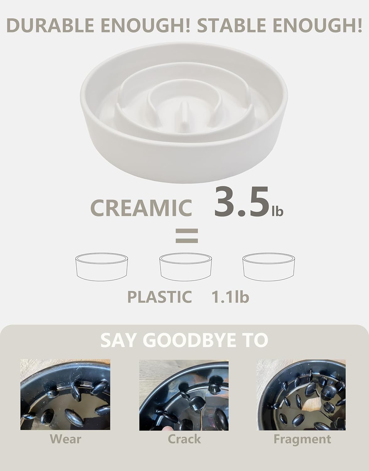 Ceramic Slow Feeder Dog Bowls, 2.0 Cups Slow Feeder for Medium Dogs, Puzzle Maze Bowl to Slow Down Eating, 30oz, 8in, White