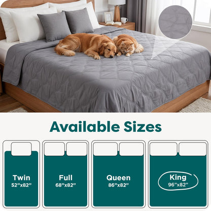 FurHaven Waterproof Blanket & Furniture Protector Cover with Non-Slip Backing, Machine Washable, Jumbo/King, Quilted Twill, Gray