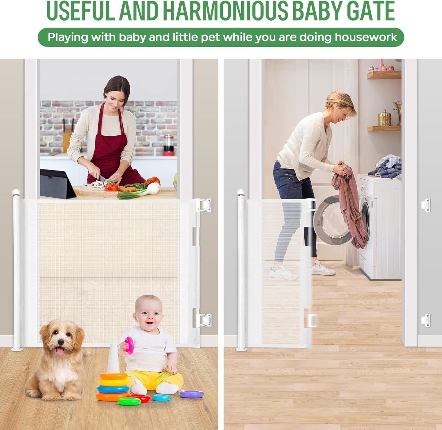 Upgraded Retractable Baby Gate, Extra Wide Safety Kids or Pets Gate, 33” Tall, Extends to 71” Wide, Mesh Safety Dog Gate for Stairs, Indoor, Outdoor, Doorways, Hallways(33”x71”, Black)