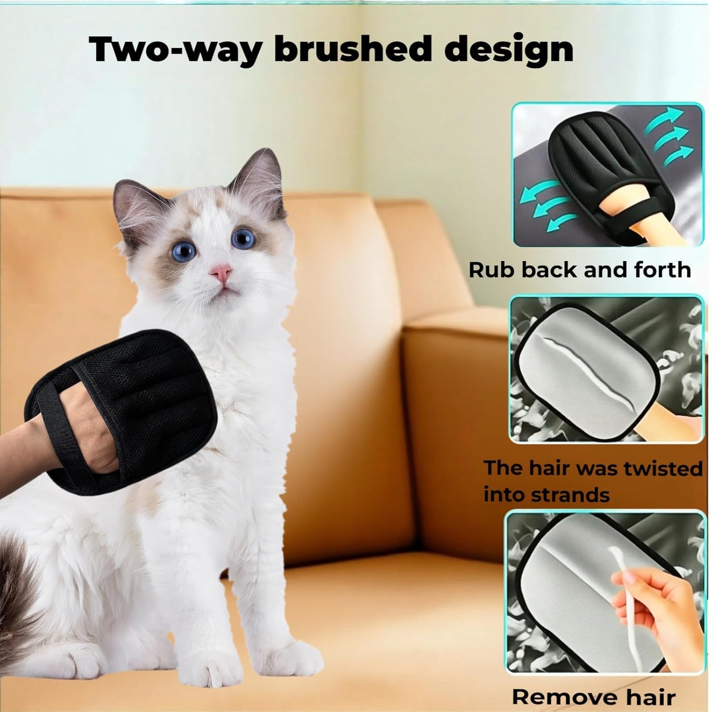 Pet Hair Removal Glove WithNailClipper for Dogs & Cats, 5-Finger Design Reusable Electrostatic Pet Hair Remover Tool for Clothing, Couch, Carpet, Car Seat