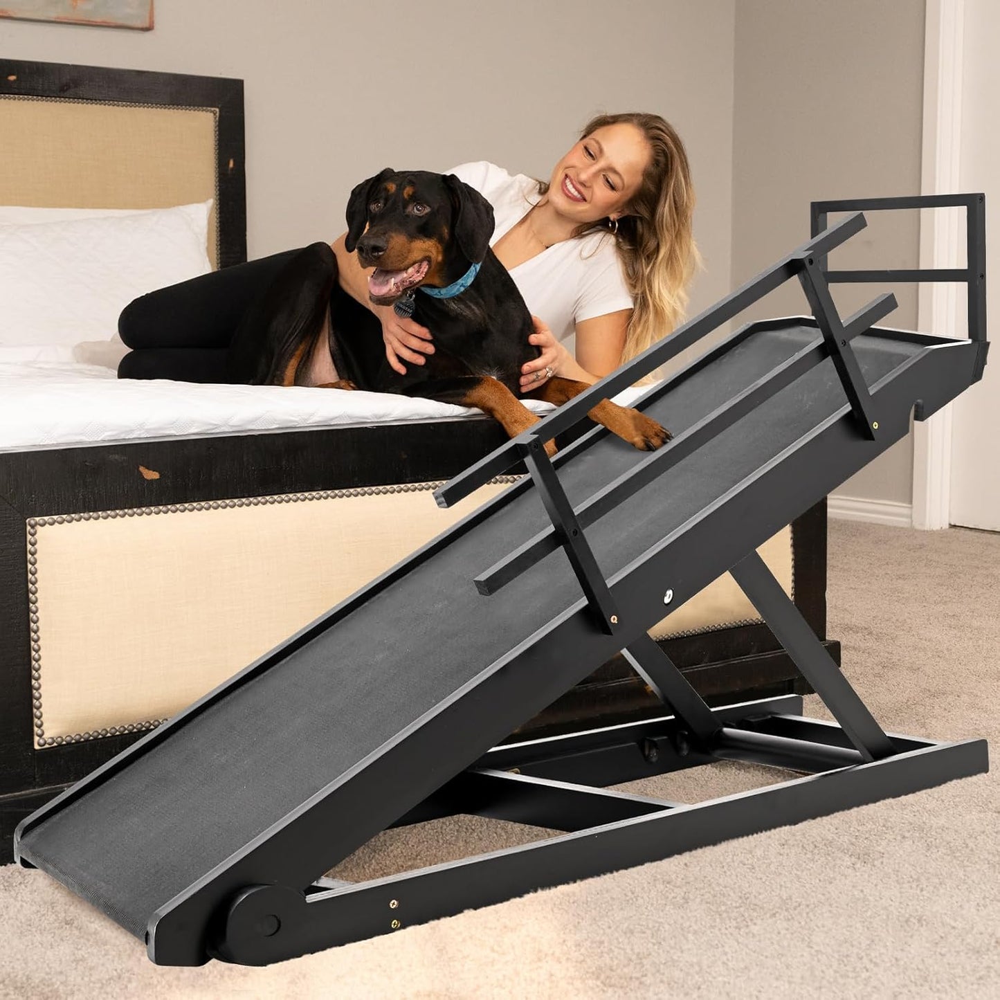 ABORON Antislip Dog Ramp, Adjustable Folding Pet Ramp for Small & Large Old Dogs & Cats, High Traction Portable Rubber Paw Ramps, Supports up to 200 lbs, Used for Bed Couch SUV, 39.3'' Long