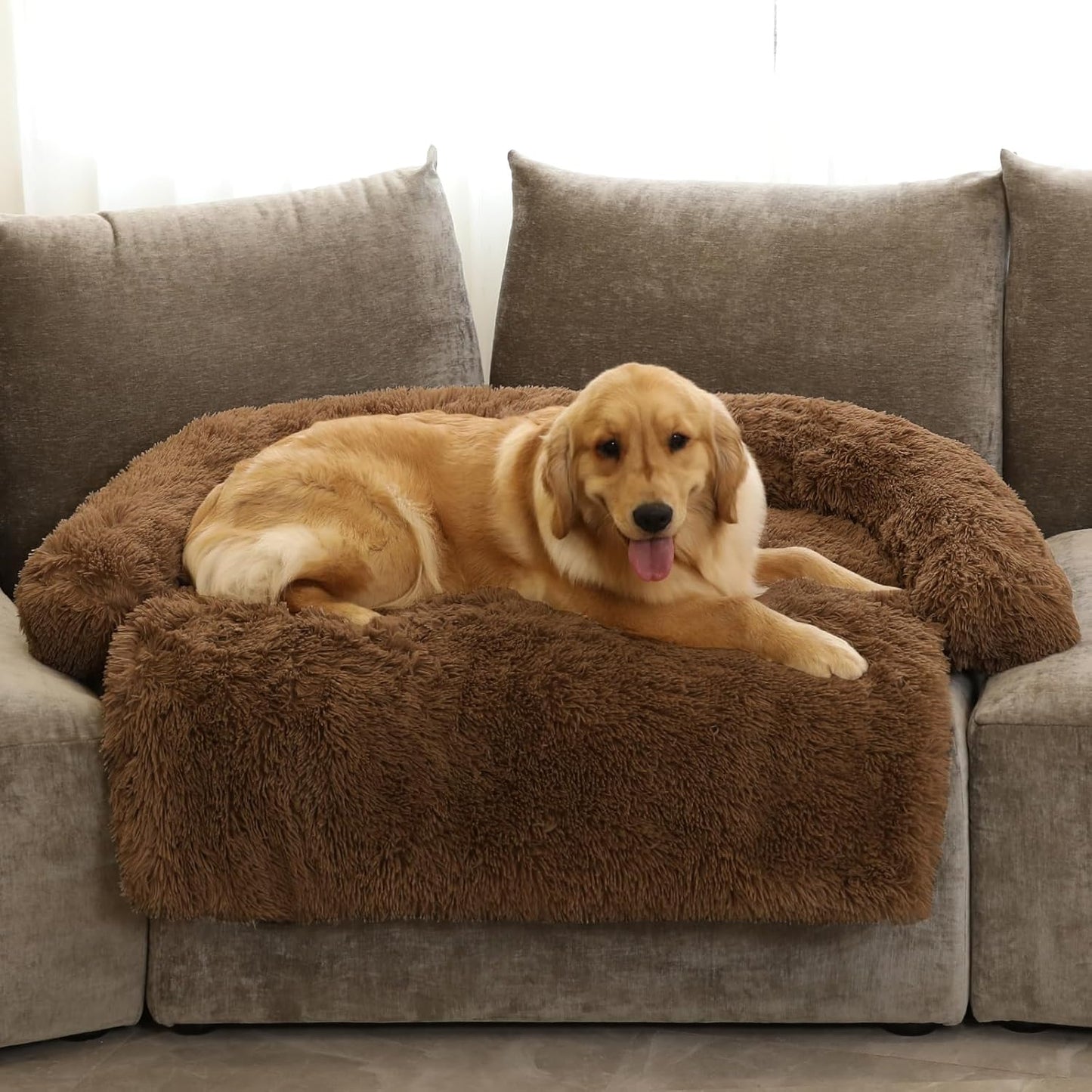 Calming Dog Bed Fluffy Plush Dog Mat for Furniture Protector with Removable Washable Cover for Large Medium Small Dogs and Cats (Large, Light Grey)
