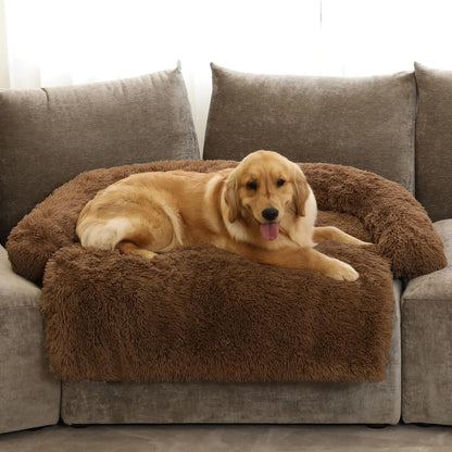 Calming Dog Bed Fluffy Plush Dog Mat for Furniture Protector with Removable Washable Cover for Large Medium Small Dogs and Cats (Large, Light Grey)