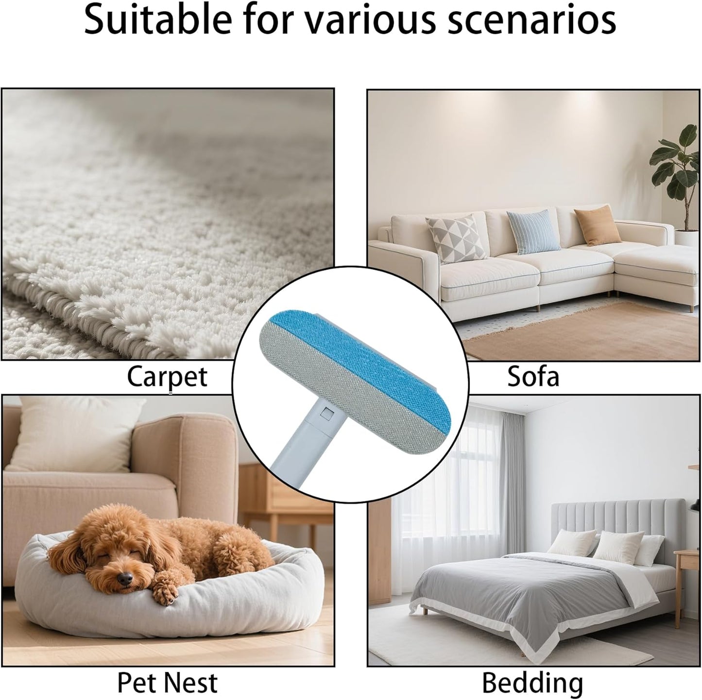 Pet Hair Remover for Furniture – Reusable & Washable Lint Brush for Dog & Cat Hair, 4-in-1 Multifunctional Fur Removal Tool for Couch, Carpet, Clothing, Bedding – Gentle on All Fabrics
