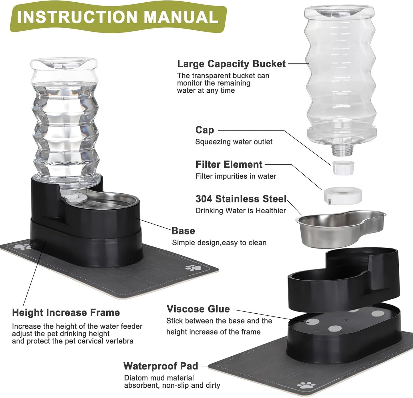 RIZZARI 8L Elevated Pet Water Dispenser – Stainless Steel Gravity Waterer with Auto-Refill Design for Medium and Large Dogs & Senior Pets -Comfortable Drinking Height for Living Rooms,Multi-Pet Homes