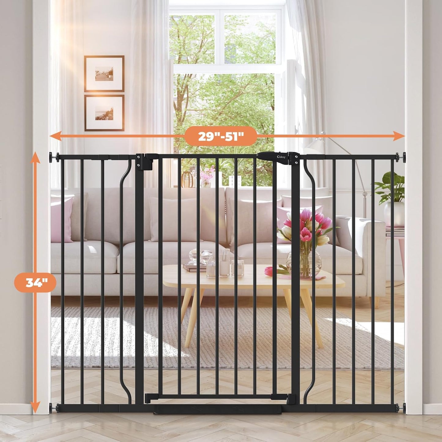 Baby Gate No Drilling, 29"-40" Auto Close Dog Gate Indoor for Doorways & Stairs, Pressure Mounted Adjustable Pet Gate, Easy Walk Through Child Gate for Children & Pets Stroller Friendly, White