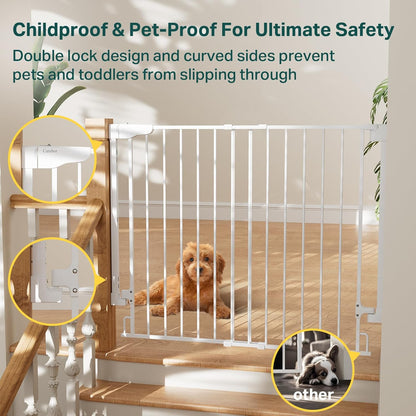 Cumbor 29.2–43" Baby Gate for Stairs, Hardware Mounted (Drill Required), Expandable No Bottom Bar Dog Gate, Auto Close Extra Wide Walk Thru, Pet & Toddler Proof Gate, Top & Bottom of Stairways(Black)