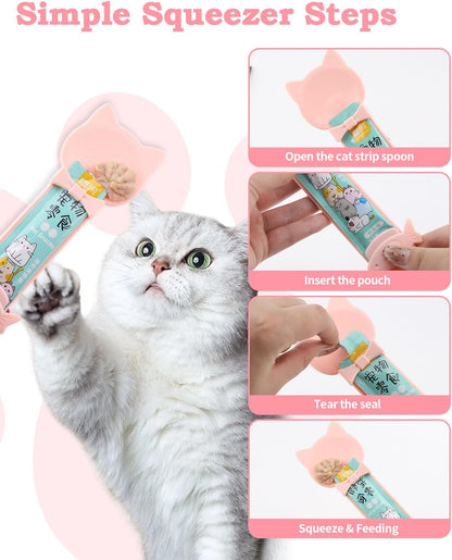 6 PCS Cat Food Can Covers Set, Reusable Silicone Can Lids with Opener, Stainless Steel Wet Food Spoon & Cat Treat Squeezer for Pet Feeding and Storage, Fits Cats & Dogs