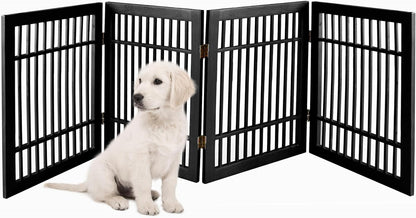 Urnporium Freestanding Wooden Dog Gate for Doorways – Foldable Acacia Wood Pet Gate, No Drill Portable Indoor/Outdoor Puppy Fence Barrier (White Pet Gate, 3 Panel 24" Tall)