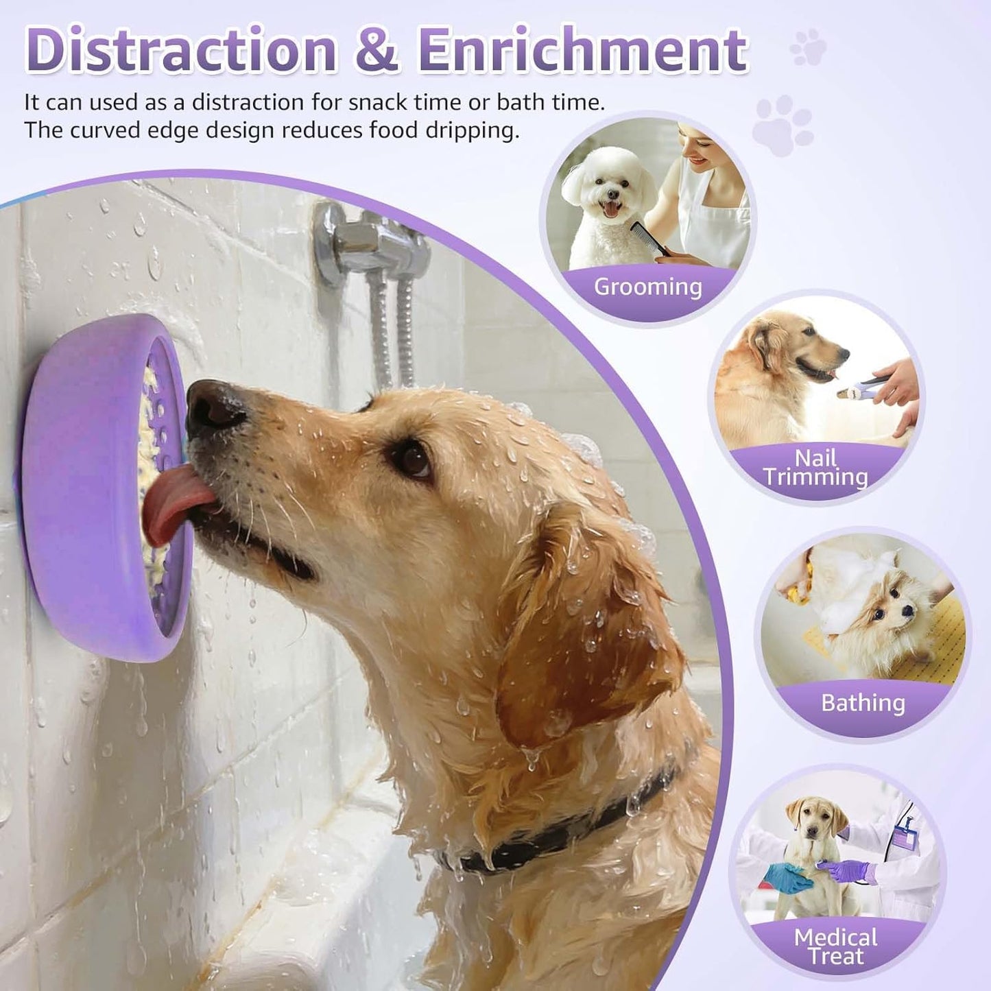 Dog Lick Bowl, ZOURYNUA Non-Slip Slow Feeder Dog Bowls, Enrichment Licking Mat for Distraction, Anxiety Relief Treat Dispenser Freezer, BPA Free Silicone & Dishwasher Safe (Pink, Small)
