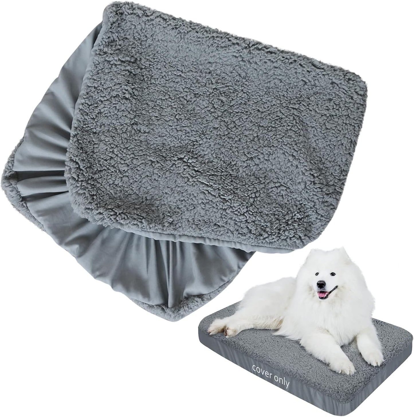 Dog Bed Covers Soft Plush Replacement Washable, Waterproof Pet Bed Liner Grey 36x27 Inches, for Dog/Cat, Cover Only