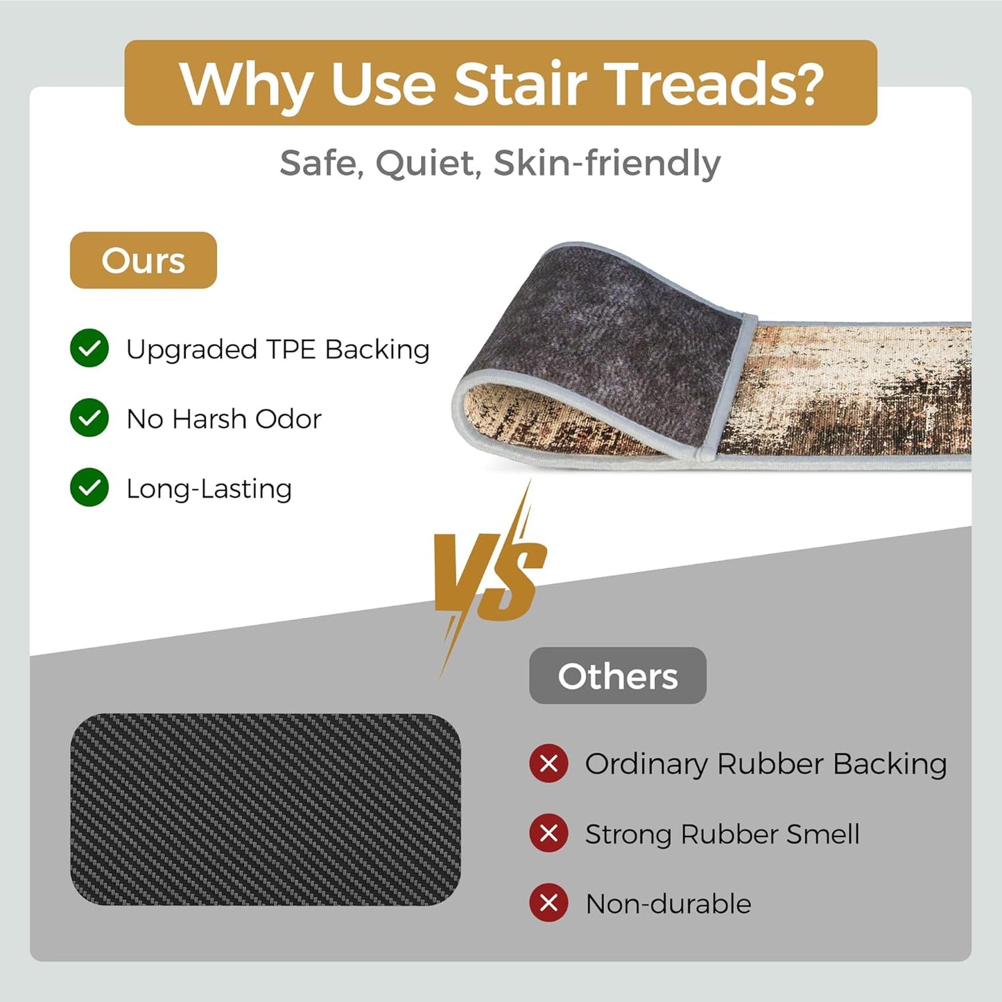 sarben Non Slip Stair Treads for Wooden Steps 15PCS - 8"x30" Indoor Safety Carpet, Edging Mats with TPE Adhesive Backing, Pet and Elderly Friendly Stair Rugs (Taupe) - Colors B