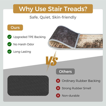 sarben Non Slip Stair Treads for Wooden Steps 15PCS - 8"x30" Indoor Safety Carpet, Edging Mats with TPE Adhesive Backing, Pet and Elderly Friendly Stair Rugs (Taupe) - Colors B