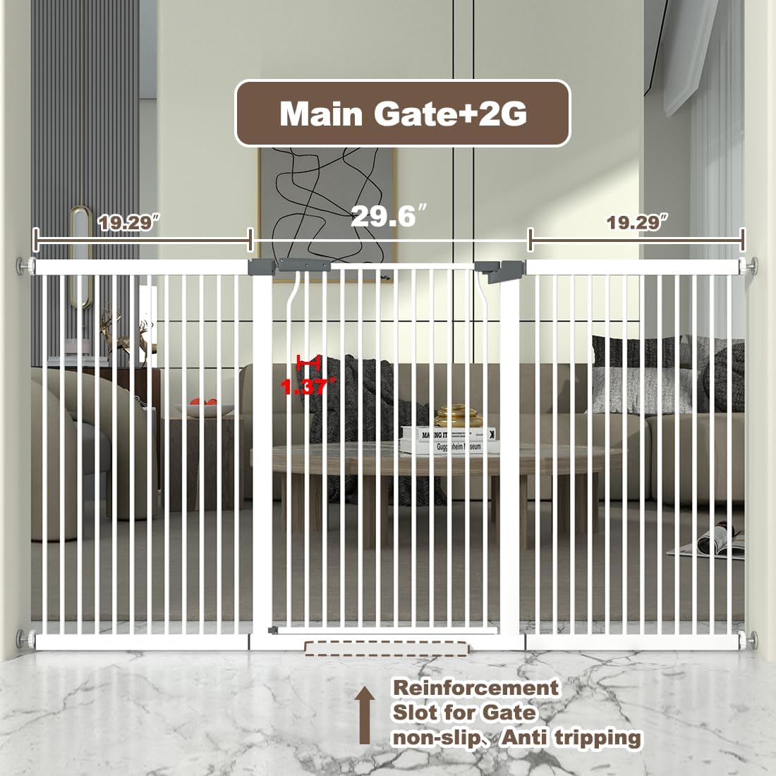 41" Extra Tall Cat Gate for Doorway, 49.2-54.7 Metal Pet Baby Safe Gate, Extra Wide Pressure Mounted Child Door with Expansion Kit, No Drilling No Climb Cat Fence Indoor, Tall Dog Gate, White