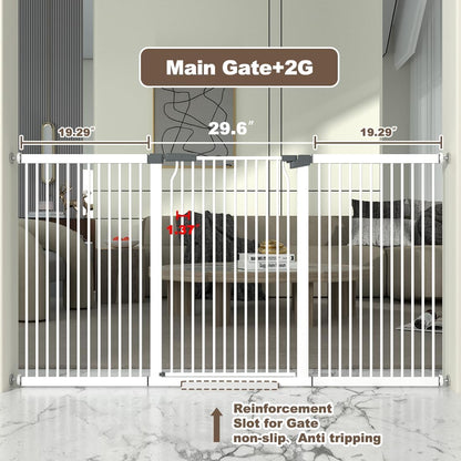 41" Extra Tall Cat Gate for Doorway, 49.2-54.7 Metal Pet Baby Safe Gate, Extra Wide Pressure Mounted Child Door with Expansion Kit, No Drilling No Climb Cat Fence Indoor, Tall Dog Gate, White