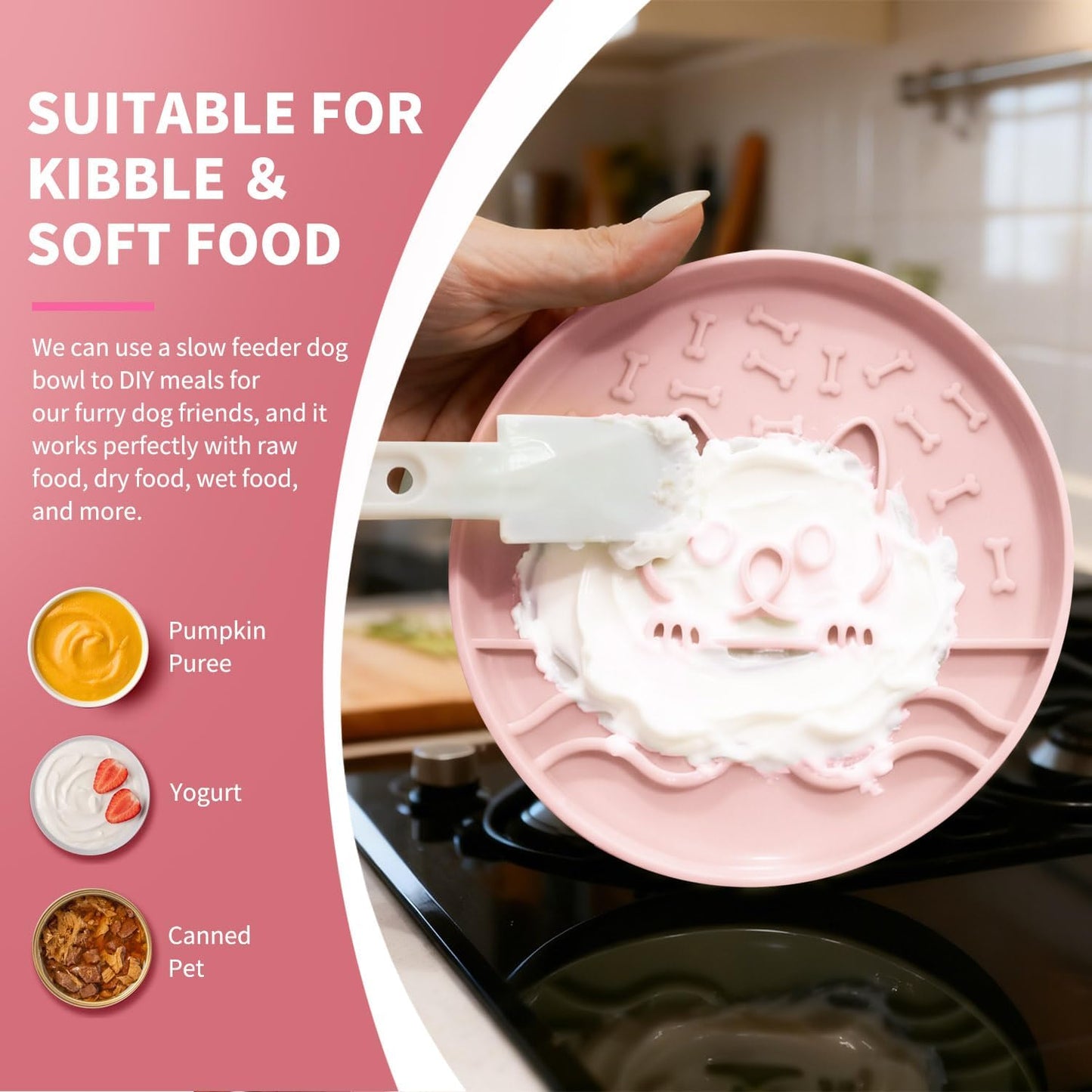 Slow Feeder Dog Bowl for Small Medium Dogs & Cats, 7.5 Inch Non Slip Slow Bowl with 37 Suction Cups, Anti-Choking Food Grade Silicone Slow Eating Bowl