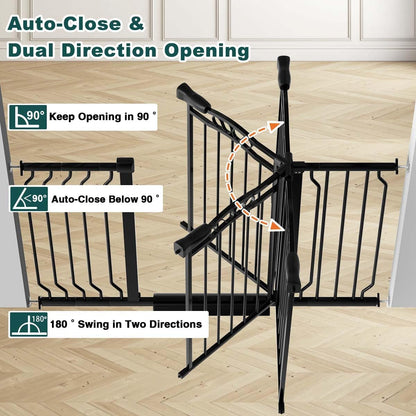 Fairy Baby 62.5"-71.6" Extra Wide Baby Gate Pressure Mount, Long Large Dog Gate Indoor Doorways Stairs, No Drill Safety Child Gate for Kids with Double Lock, Walk Thru Pet Gate for Puppy Doggy, Black
