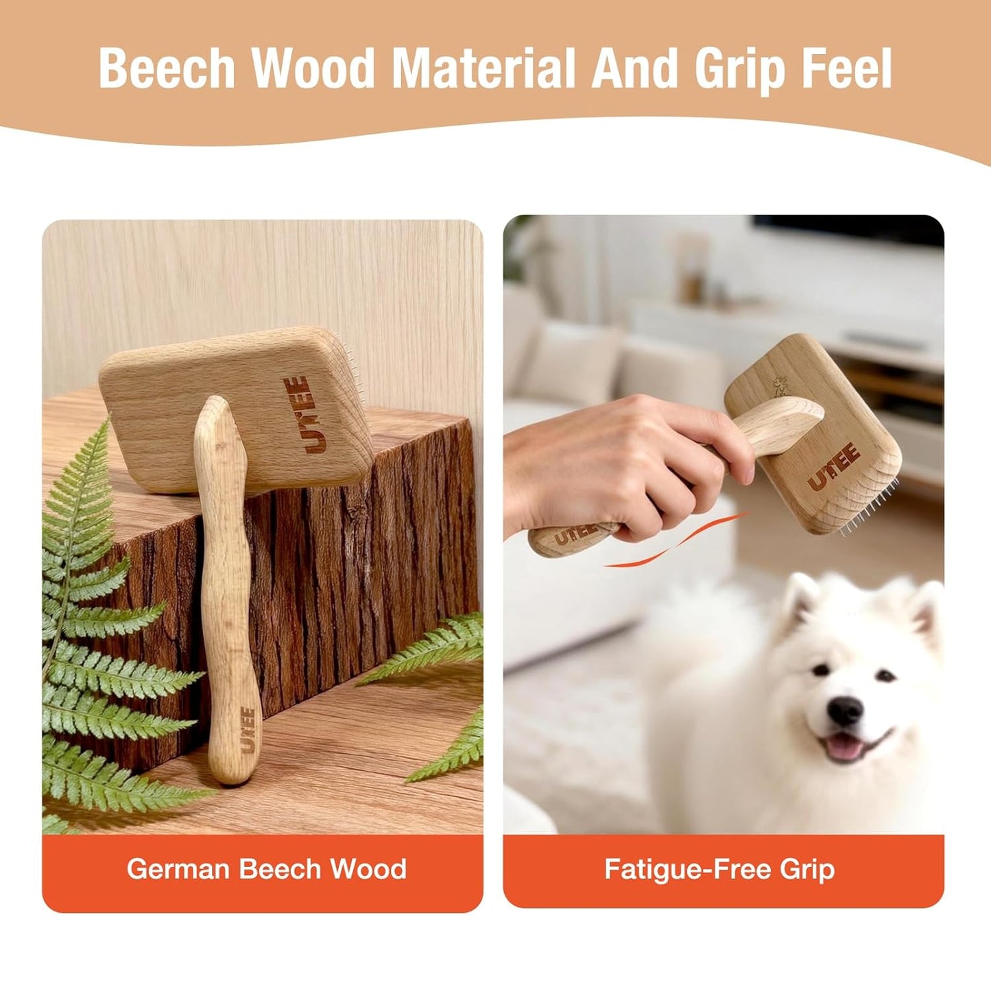 UTEE Large Slicker Brush for Large Dogs - Extra Wide Pet Grooming Tool for Golden Retrievers, Samoyeds & Huskies - Long Pin Slicker for Thick Double Coats - Professional De-shedding Action