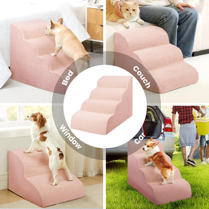 Dog Stairs for Small Dogs, 3 Tiers High Density Foam Dog Ramp, Extra Wide Non-Slip Pet Steps for High Beds Or Couch, Soft Foam Doggie Ladder for Dogs Injured, Older Pets, Small Cats