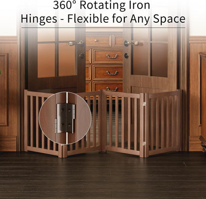 2-Panel Solid Wood Dog Gate - Freestanding Folding Pet Gate for Doorways, Stairs, Indoor, 24" Height, No Installation Needed, Natural Wood