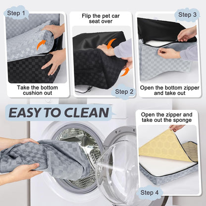 JOEJOY Elevated Dog Car Seat for Small/Medium Dogs up to 35 lbs, Memory Foam Booster Seat with Detachable Washable Cover, Travel-Safe Car Bed with Safety Belts & Storage Pockets, Grey