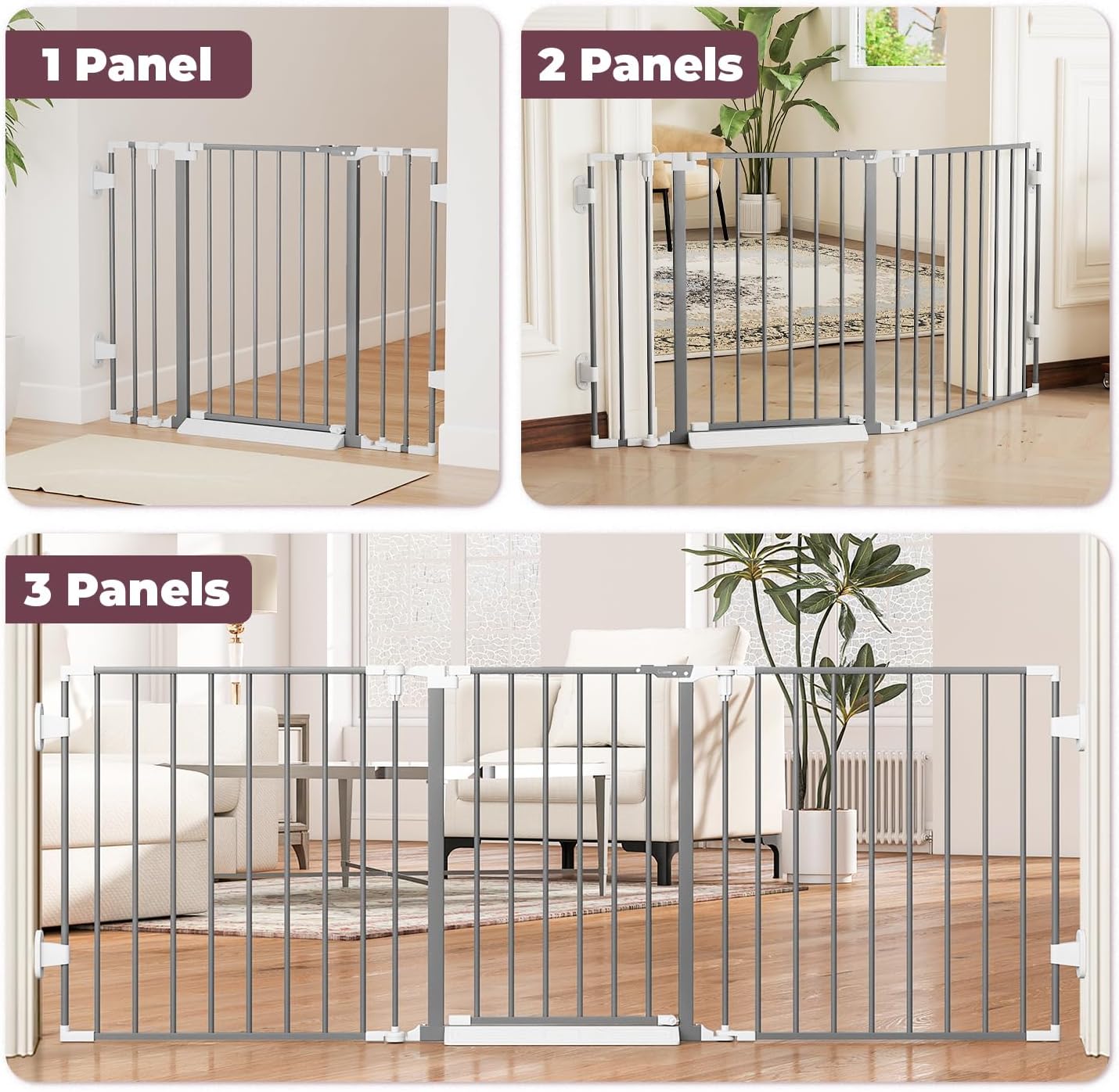 29.4-78" Extra Wide Baby Gate, Long Dog Gates Indoor for Doorways Stairs, Essential Large Safety Gate for Child Toddler with Anti-Trip Pedal, Adjustable Pet Gate, 28" Tall 3 Metal Panels Black