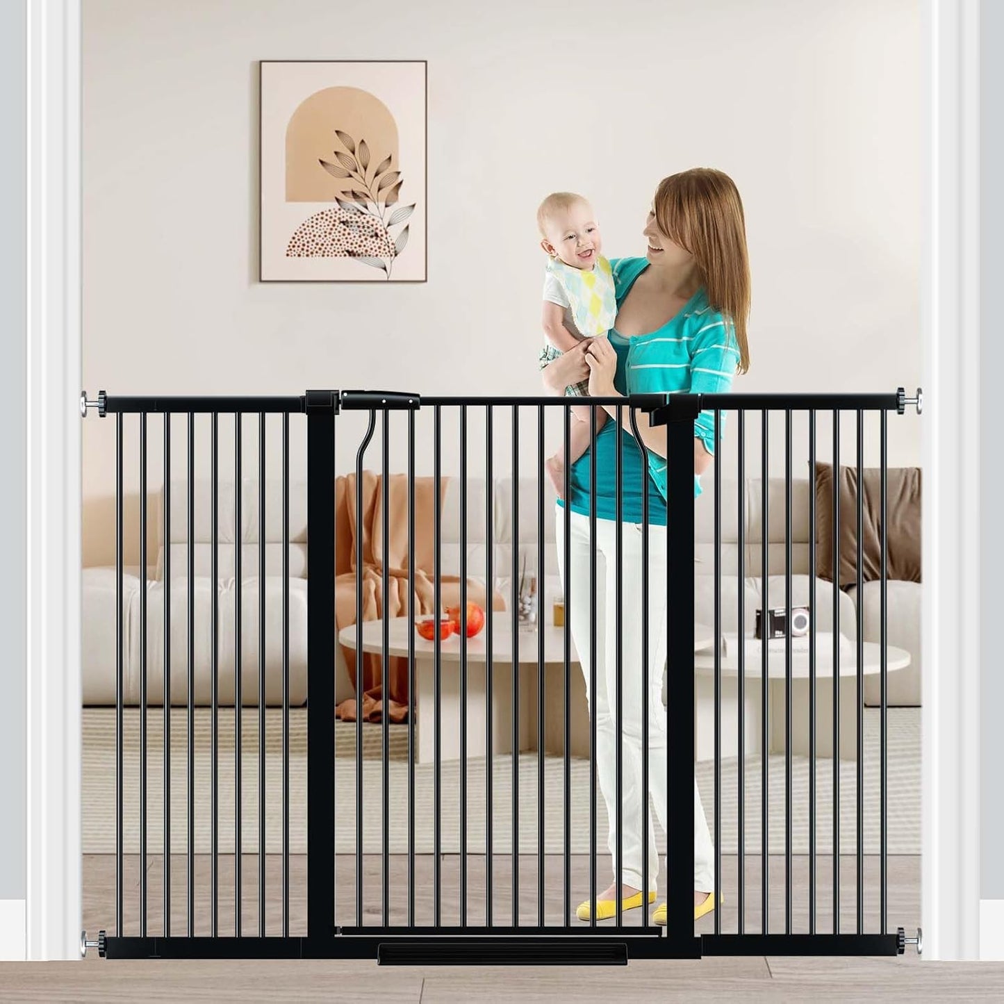 Fairy Baby 40.5" Extra Tall Baby Gate for Stairs, Fits Openings of 40.6" to 54.7" Wide, Extra Wide Dog Gate Indoor, Pressure Mounted Walk Thru Swing Auto Close Metal Puppy Barrier for Doorway, Black
