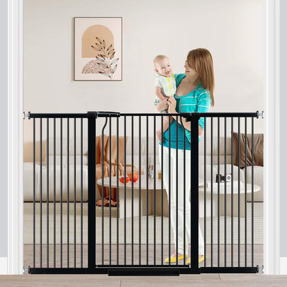 Fairy Baby 40.5" Extra Tall Baby Gate for Stairs, Fits Openings of 40.6" to 54.7" Wide, Extra Wide Dog Gate Indoor, Pressure Mounted Walk Thru Swing Auto Close Metal Puppy Barrier for Doorway, Black