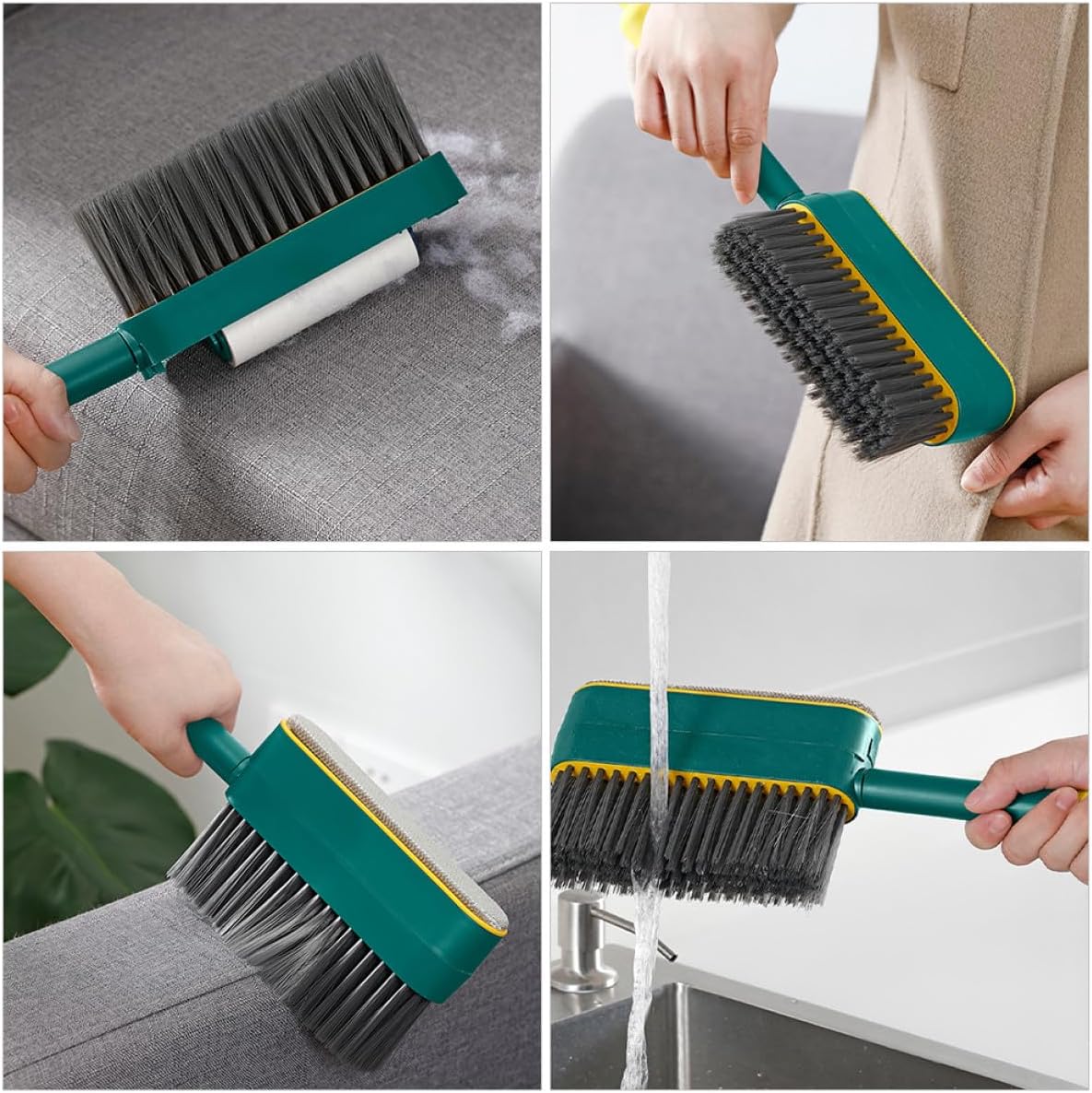 MAGICLULU Multi-use 3-in-1 Pet Hair Removal Broom with Long Handle and Soft Bristles, Electrostatic Dusting Brush for Household Cleaning and Bed Dusting, 1pcs Green and Gray Handheld
