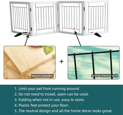 ZJSF Freestanding Dog Gate Indoor, Foldable Dog Fence for Doorways,Hallways or Stairs, Sturdy Wood Extra Wide Pet Gate with Support Feet,Black,24 "Height-3 Panels
