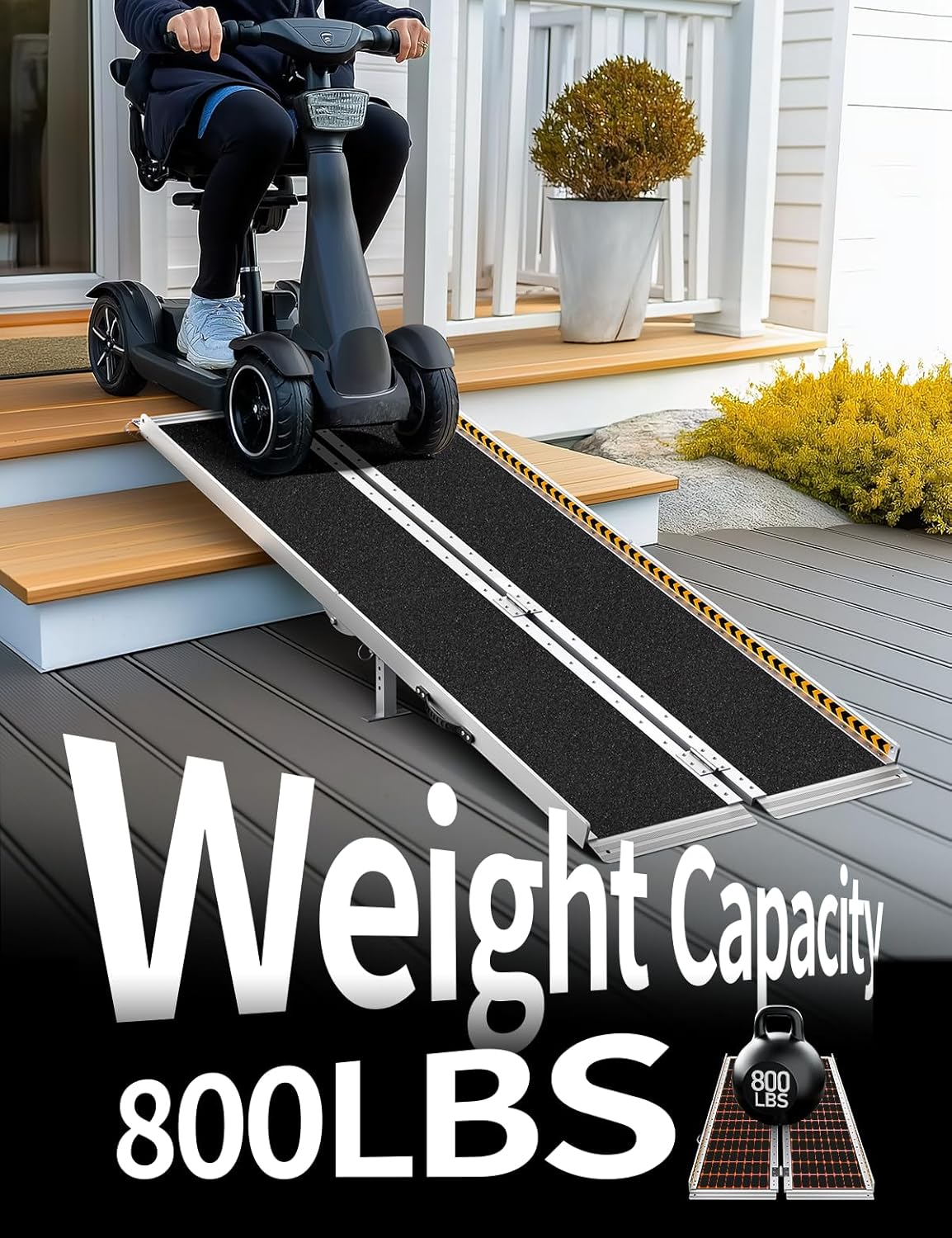FACHNUO 2 Feet Portable Wheelchair Ramp, Non-Skid Aluminum Handicap Ramps with Handle, Folding Threshold Wheel Chair Ramp for Home Steps, Stairs, Entry, Doorways, Applicable Height 2-6 inches