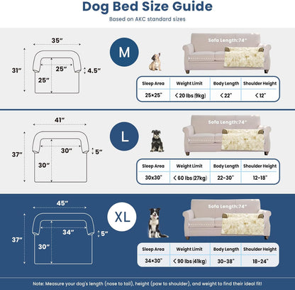 Calming Large Dog Bed for Couch, 41 x 37 inch Removable Couch Cover for Dogs Washable, Non-Slip Fluffy Plush Dog Sofa Mat for Furniture Protector - Grey